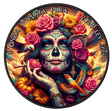 Santa Muerte II 2024 Libertad silver coin reverse, showing a painted skeletal face surrounded by roses, orange flowers and colourful birds.