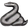 Metallic snake sculpture on a white background