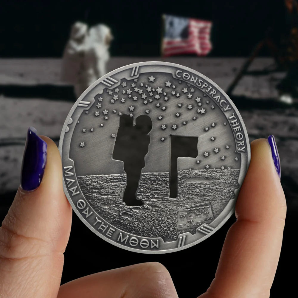 Samoa 2022 50 Cents CONSPIRACY THEORY Complete Coin Collection- 12 x 50mm Coins UV Ink, Antique SIlver .999 Plating, Cut Out Technique Moon Landing
