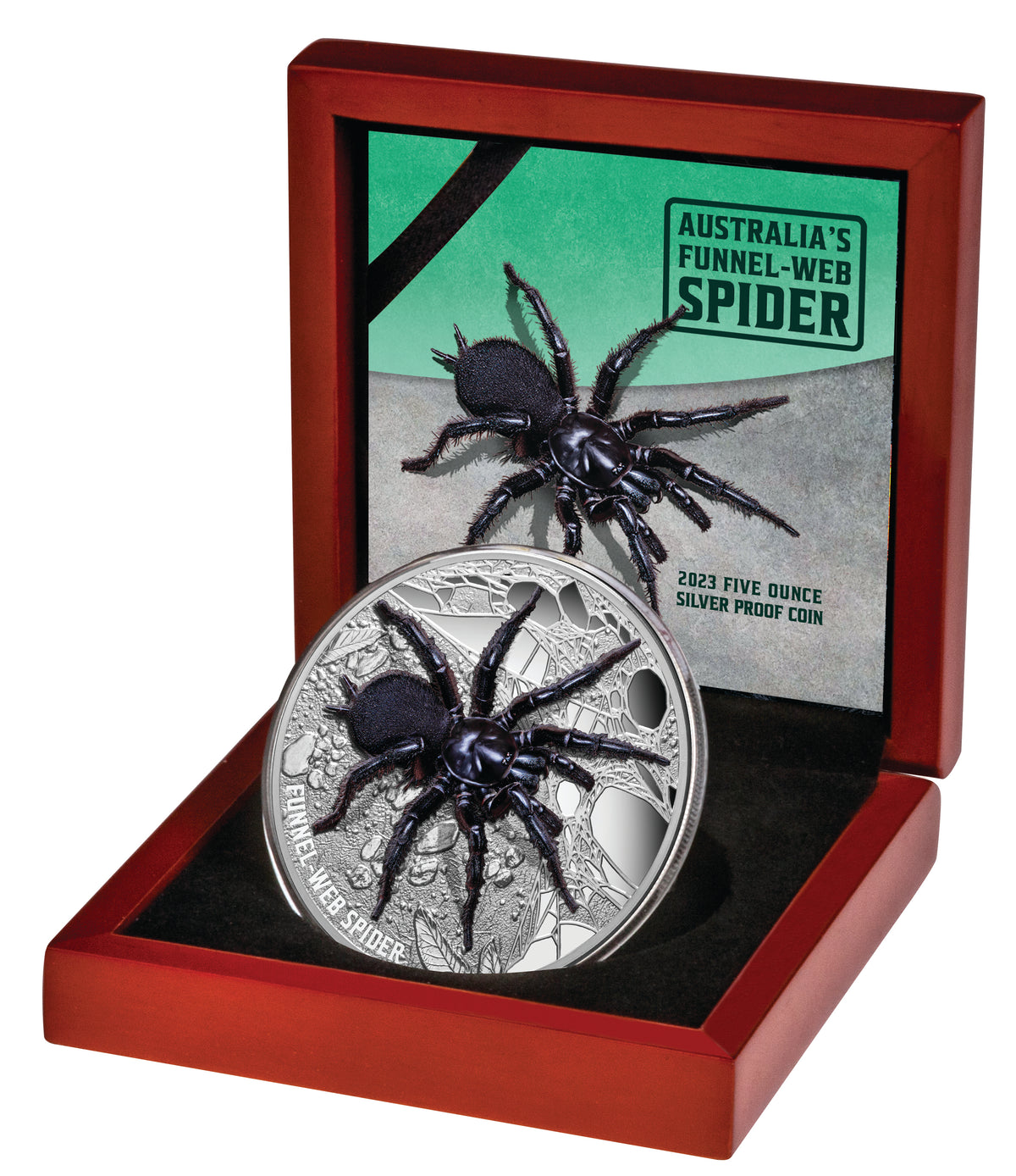 Niue 2023 $10 Australia’s Funnel-Web Spider Ultra High Relief 5oz .999 Silver Proof Coin 500 Minted 65mm