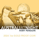 Niue 2024 $100 Australia at Night Fairy Penguins 1oz .9999 Gold Proof Coin