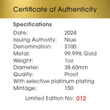 Niue 2024 $100 Australia at Night Fairy Penguins 1oz .9999 Gold Proof Coin
