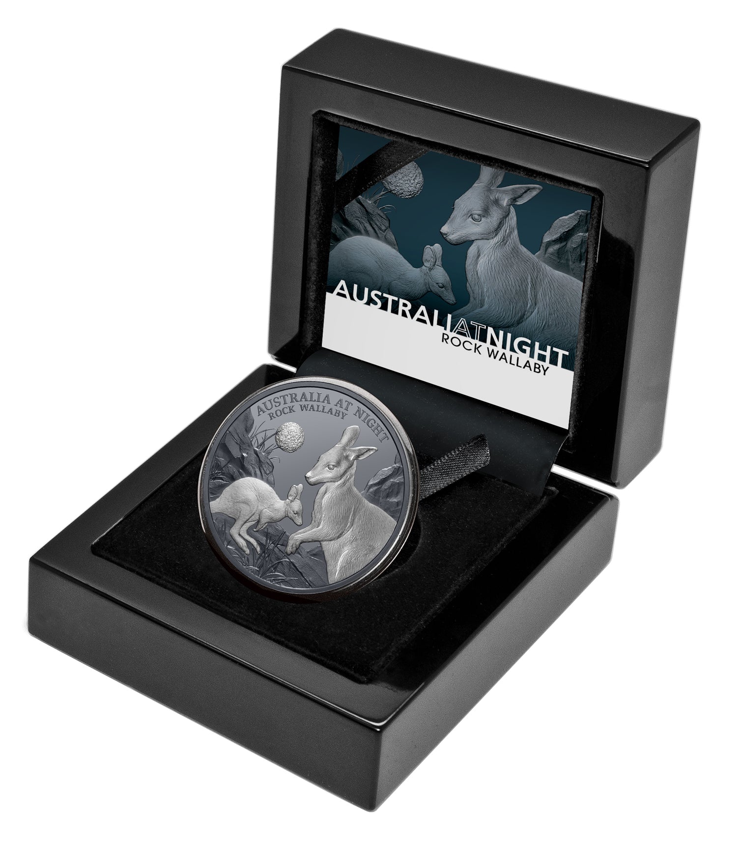 Niue 2023 $1 Australia at Night Rock Wallaby 1oz Silver Black Proof Coin Clamshell Case