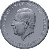 Niue 2023 $1 Australia at Night Rock Wallaby 1oz Silver Black Proof Coin Obverse