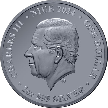 Niue 2023 $1 Australia at Night Rock Wallaby 1oz Silver Black Proof Coin Obverse
