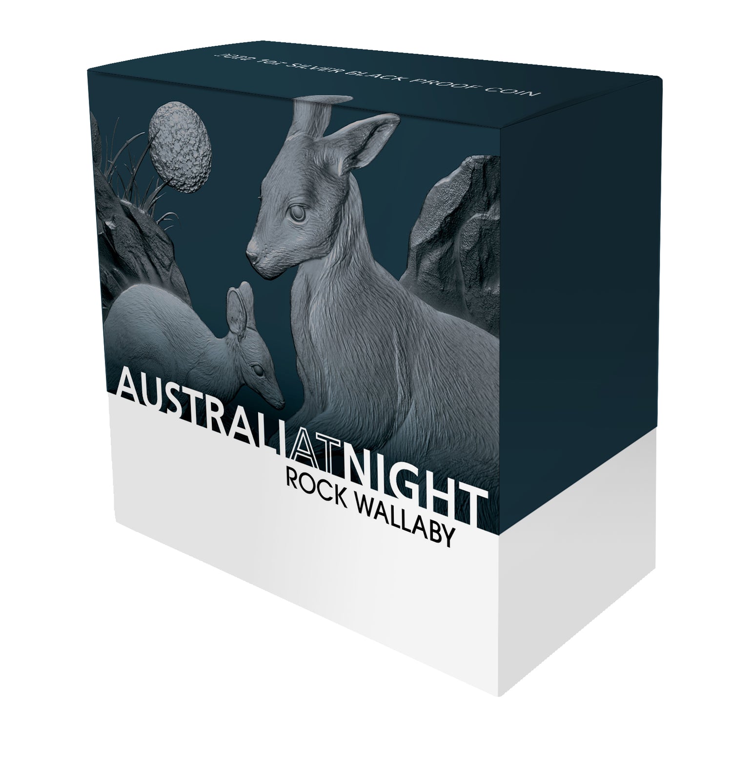 Niue 2023 $1 Australia at Night Rock Wallaby 1oz Silver Black Proof Coin Shipper Box and Right Side