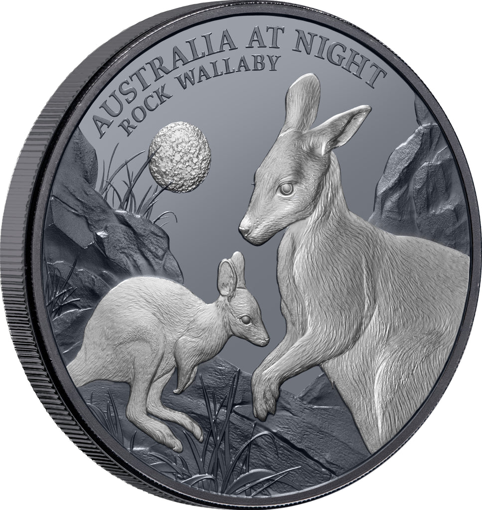 Niue 2023 $1 Australia at Night Rock Wallaby 1oz Silver Black Proof Coin Reverse and Rim