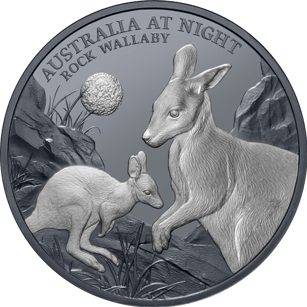 Niue 2023 $1 Australia at Night Rock Wallaby 1oz Silver Black Proof Coin Reverse