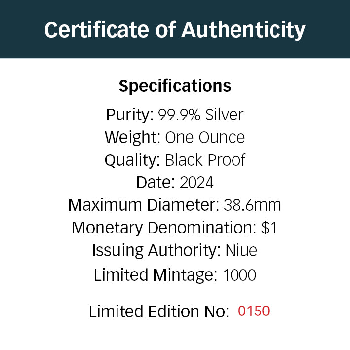 #111 CERTIFICATE Niue 2024 $1 Australia at Night Fairy Penguins 1oz Silver Black Proof Coin