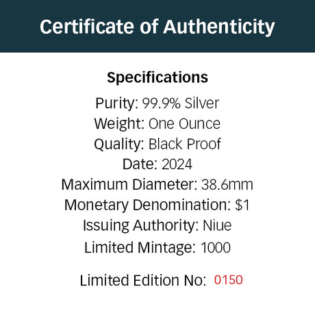 #111 CERTIFICATE Niue 2024 $1 Australia at Night Fairy Penguins 1oz Silver Black Proof Coin