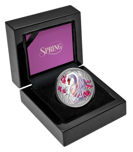 Niue 2024 $1 Seasons SPRING Swan 1oz .999 Silver Proof Coin Only 1000 Made
