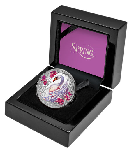 Niue 2024 $1 Seasons SPRING Swan 1oz .999 Silver Proof Coin Only 1000 Made