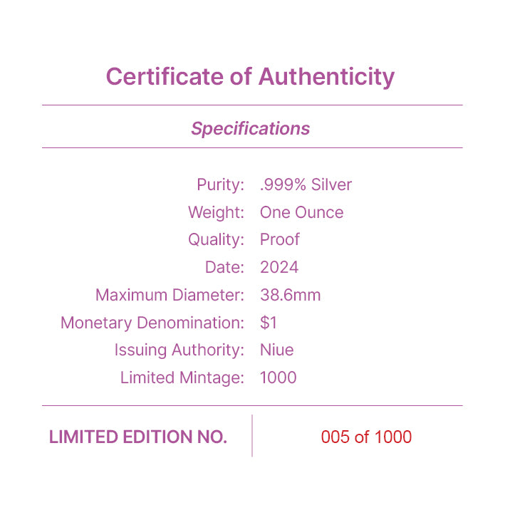 Niue 2024 $1 Seasons SPRING Swan 1oz .999 Silver Proof Coin Only 1000 Made