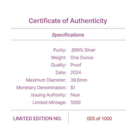 Niue 2024 $1 Seasons SPRING Swan 1oz .999 Silver Proof Coin Only 1000 Made