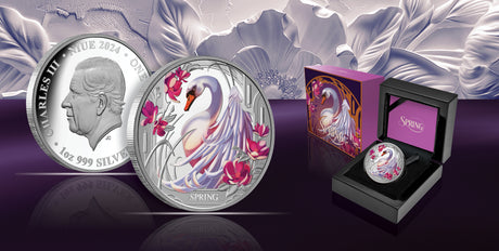 Niue 2024 $1 Seasons SPRING Swan 1oz .999 Silver Proof Coin Only 1000 Made