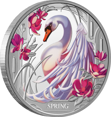 Niue 2024 $1 Seasons SPRING Swan 1oz .999 Silver Proof Coin Only 1000 Made