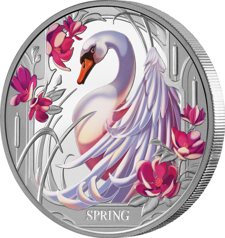 Niue 2024 $1 Seasons SPRING Swan 1oz .999 Silver Proof Coin Only 1000 Made