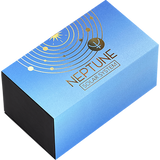 Blue Neptune Solar System packaging sleeve with gold orbital artwork and Neptune’s astronomical symbol.