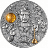 Niue 2023 $5 Vishnu Divine Faces of the Sun 3oz Antique finish .999 Gilded Silver Coin