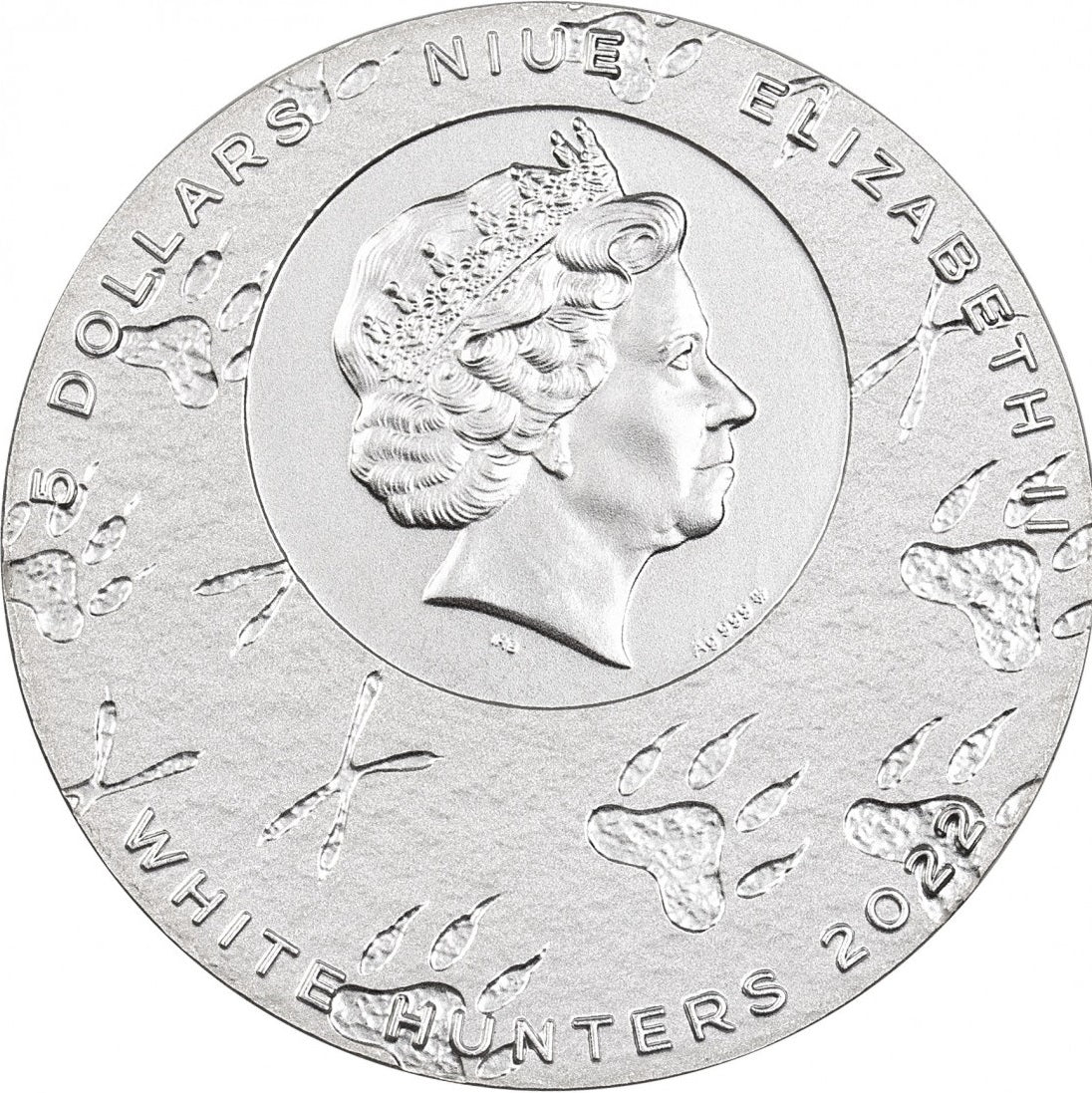 Niue 2022 $5 White Tiger White Hunters 3 Oz Silver Coin Obverse