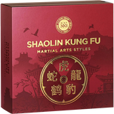 Red Shaolin Kung Fu Martial Arts Styles presentation packaging with gold lettering and animal-style symbols