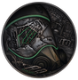 Niue 2024 Fukushima 2oz silver coin reverse with green highlights around the protective mask and fractured structures.
