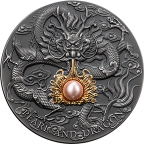 Reverse of Pink Pearl and Dragon, showing a high-relief dragon with a pink pearl nestled in gilded flames.