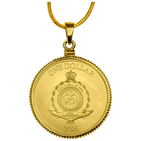 Gold coin pendant - obverse side - with the seal of Niue on a white background