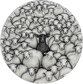 Illustration of a black sheep among white sheep