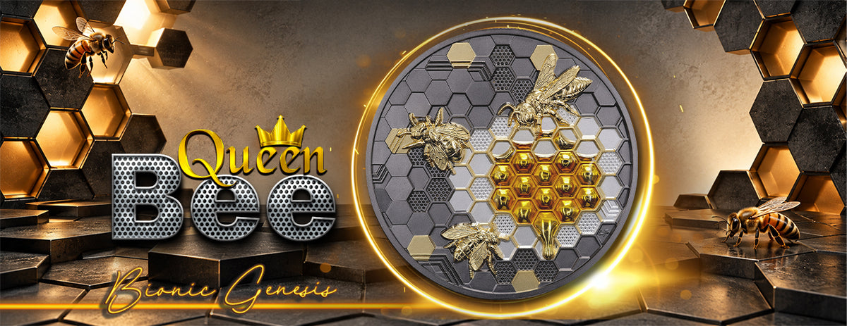 PRE-ORDER Niue 2026 $20 QUEEN BEE Bionic Genesis 5 Oz Silver Coin Banner- FORTYMILLION