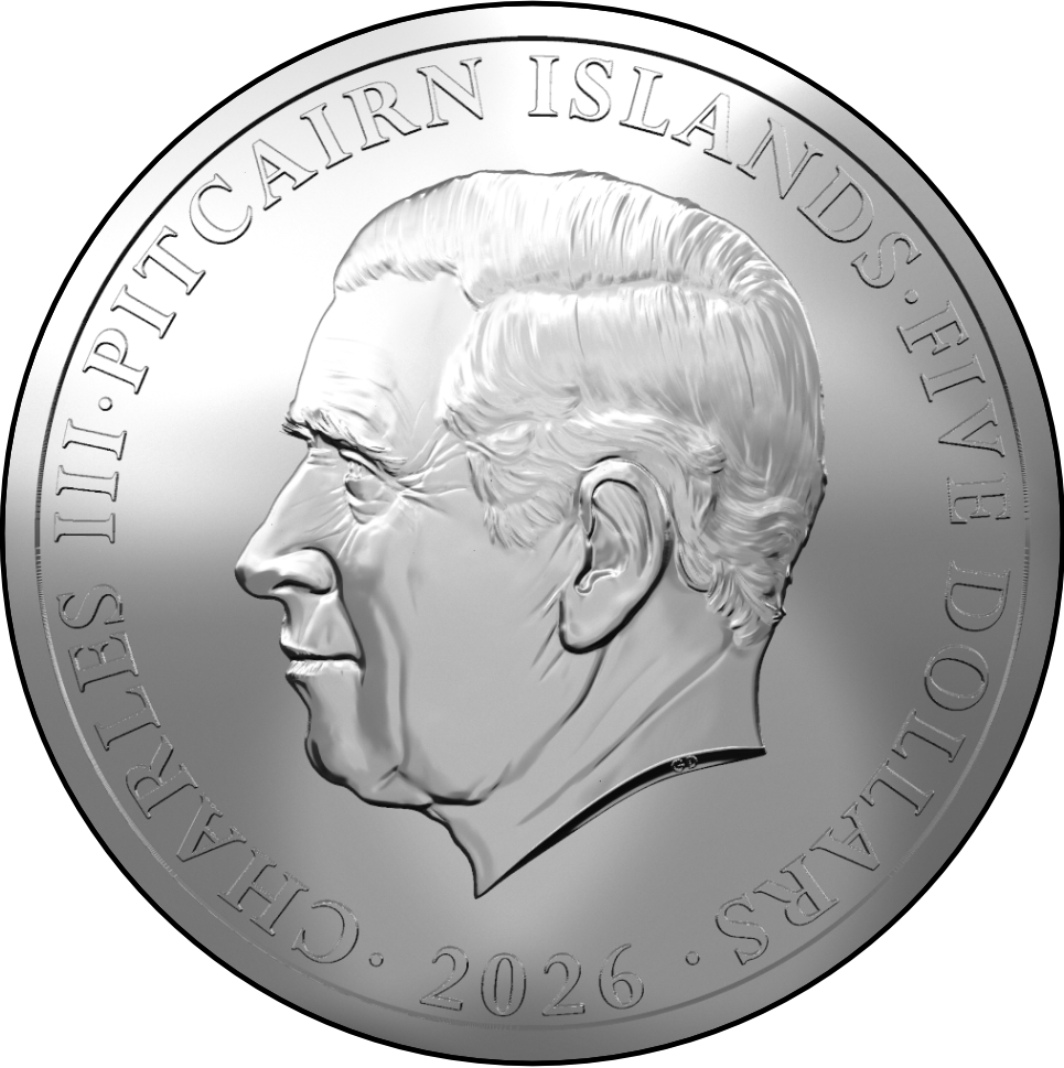 Pitcairn Islands 2026 $5 125 Years of Espresso 2oz .999 Silver Proof Coin Obverse