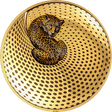 Decorative plate with a leopard design on a gold and black patterned background