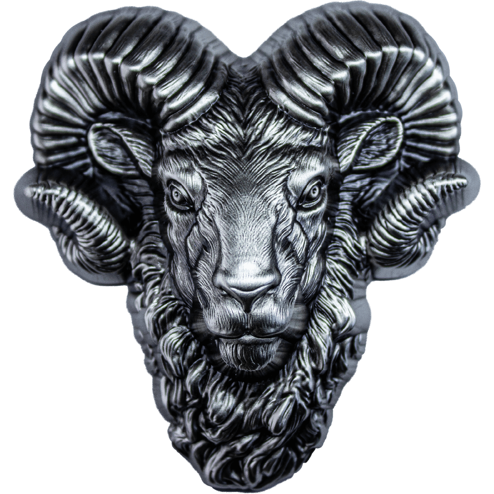 KOMSCO South Korea 2024 Big Horn Ram 2 oz .999 Silver Antiqued UHR Stacker Obverse