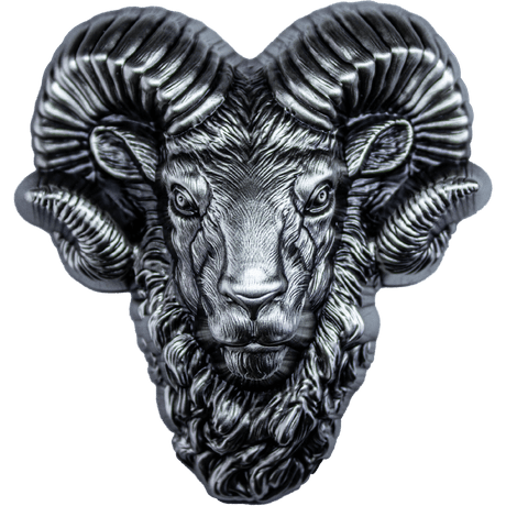 KOMSCO South Korea 2024 Big Horn Ram 2 oz .999 Silver Antiqued UHR Stacker Obverse
