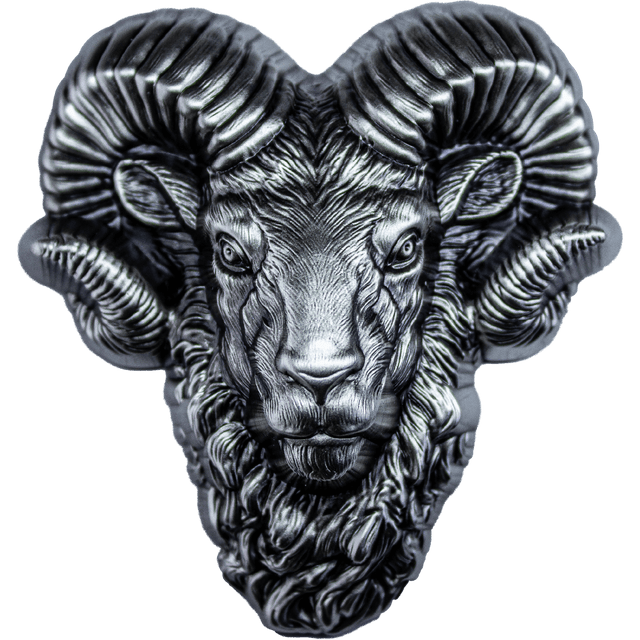 KOMSCO South Korea 2024 Big Horn Ram 2 oz .999 Silver Antiqued UHR Stacker Obverse