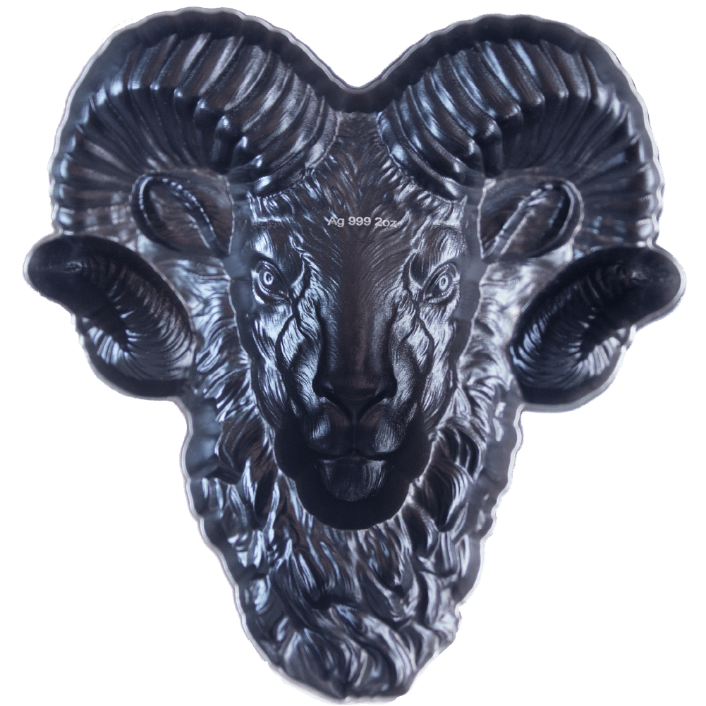 KOMSCO South Korea 2024 Big Horn Ram 2 oz .999 Silver Antiqued UHR Stacker Reverse