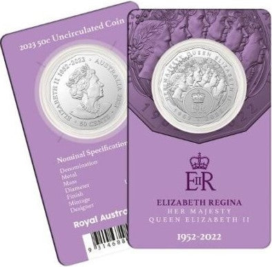 Australia 2023 50 Cents Elizabeth Regina – HM Queen Elizabeth II Commemoration CuNi Uncirculated Coin Card
