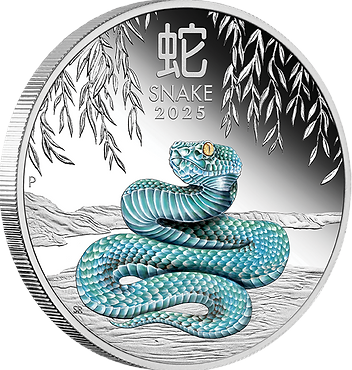 #880 CERTIFICATE Australia 2025 $1 Australian LUNAR SERIES III - Year of the Snake Blue 1oz .9999 Silver Perth Mint