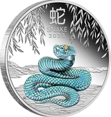 #880 CERTIFICATE Australia 2025 $1 Australian LUNAR SERIES III - Year of the Snake Blue 1oz .9999 Silver Perth Mint