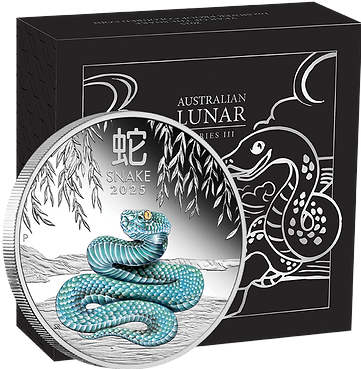 #880 CERTIFICATE Australia 2025 $1 Australian LUNAR SERIES III - Year of the Snake Blue 1oz .9999 Silver Perth Mint