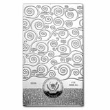 A vertical silver-colored rectangular plaque or coin featuring an engraved pattern of flowing spiral waves and small tree-like motifs, with a circular emblem and text near the bottom including '2026', '1oz', and '9999 AG'.