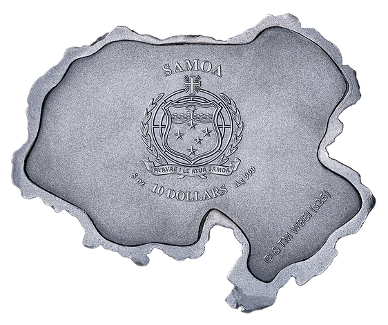 Metallic coin with Samoa design on a white background