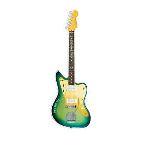 Electric guitar with a green and yellow gradient on a white background