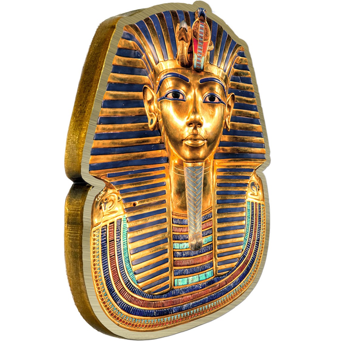 Gold and blue decorative mask on a white background