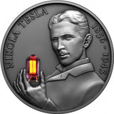 Cameroon 2023 2000 Francs NIKOLA TESLA 2oz Silver Coin with Lamp Reverse with Lamp on