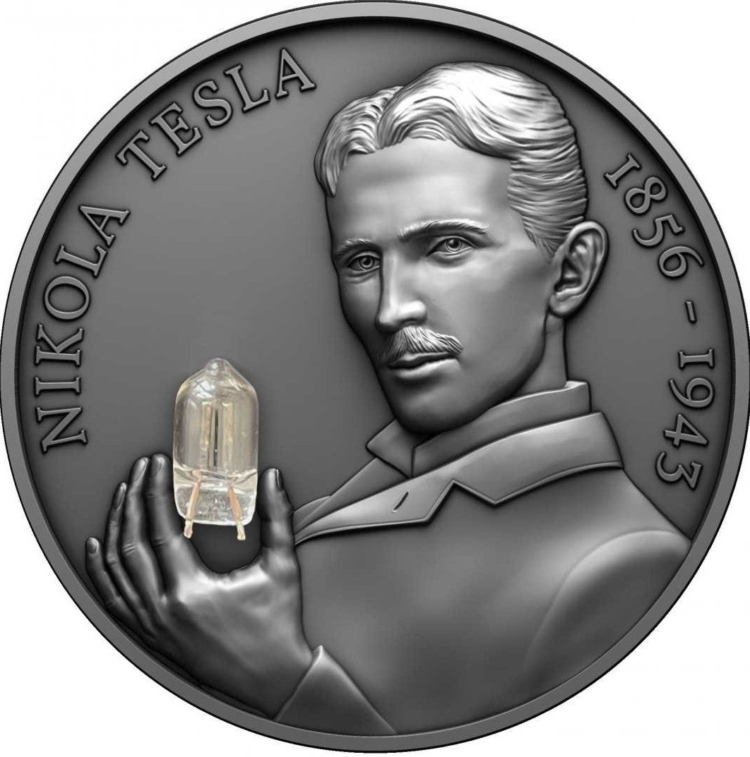 Cameroon 2023 2000 Francs NIKOLA TESLA 2oz Silver Coin with Lamp Reverse