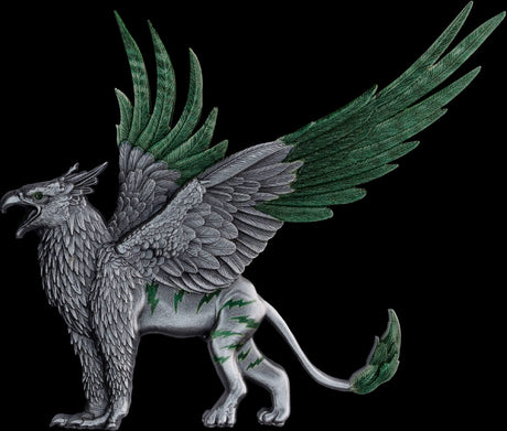 PRE -ORDER KOMSCO South Korea 2025 Mythical Beasts The Griffin 2 oz .999 Antiqued Silver Shaped Colorized Stacker