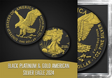 Black Platinum & Gold American Silver Eagle coins with detailed designs in Shipper and Capsule