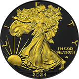 Gold coin with a woman and 'In God We Trust' text, 2024.