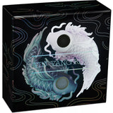 Product packaging with Yin and Yang  Koi design on a black background